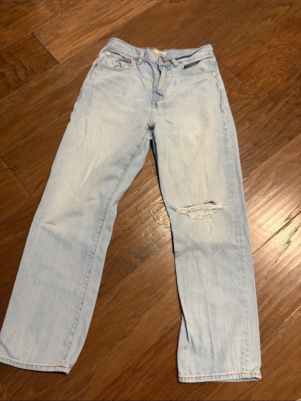 Madewell Light Blue Distressed Straight-Leg Jeans